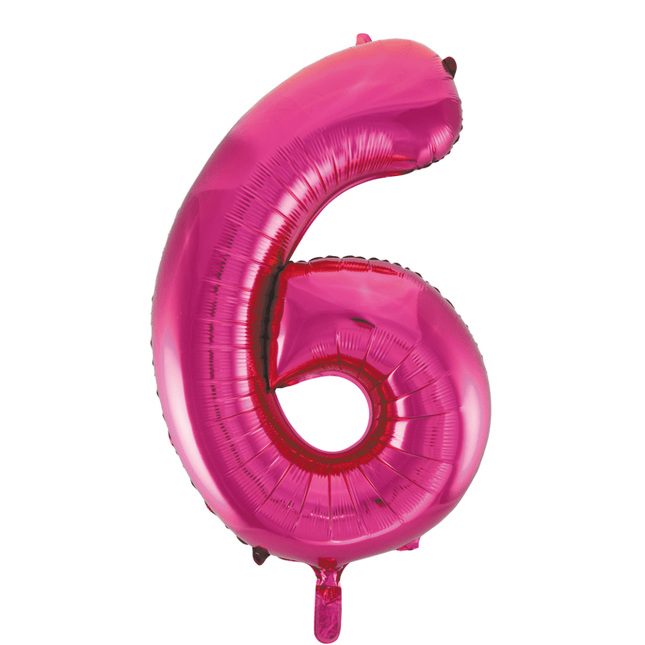 Folie Ballon Cijfer 6 Fuchsia XL 86cm leeg van WeFiesta koop je bij Partywinkel