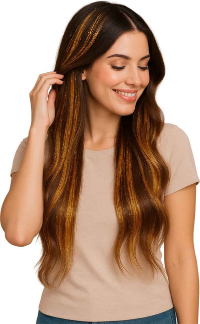 Gouden Hair Extension Glitters 50cm 3st van Fiestas Guirca koop je bij Partywinkel