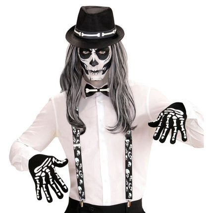 Halloween Bretels Zwart Wit Schedels van Widmann koop je bij Partywinkel