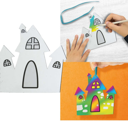 Halloween Tafeldecoratie Wit Kasteel Silhouetten 12cm 6st van Fiestas Guirca koop je bij Partywinkel