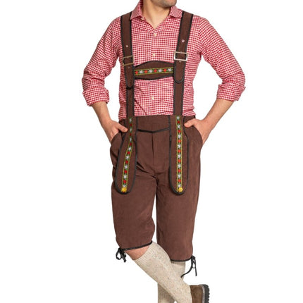Lederhose Johann met Verstelbare Bretels Donkerbruin Lang van Partychimp koop je bij Partywinkel
