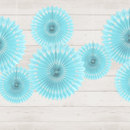 Lichtblauwe Papieren Waaiers 20cm 3st van Partydeco koop je bij Partywinkel