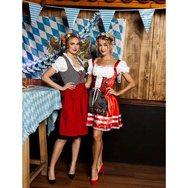 Rode Dirndl Jurk Oktoberfest Grijs Frau van Boland koop je bij Partywinkel