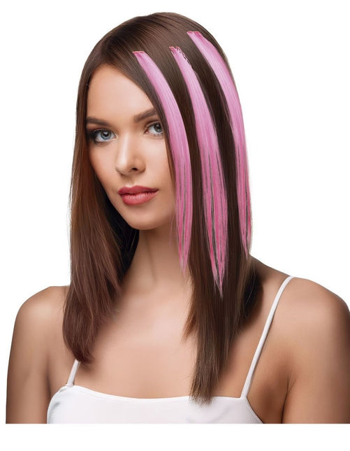 Roze Hair Extension 50cm 3st van Fiestas Guirca koop je bij Partywinkel