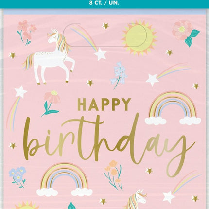 Unicorn Uitdeelzakjes Happy Birthday 23cm 8st van Unique koop je bij Partywinkel