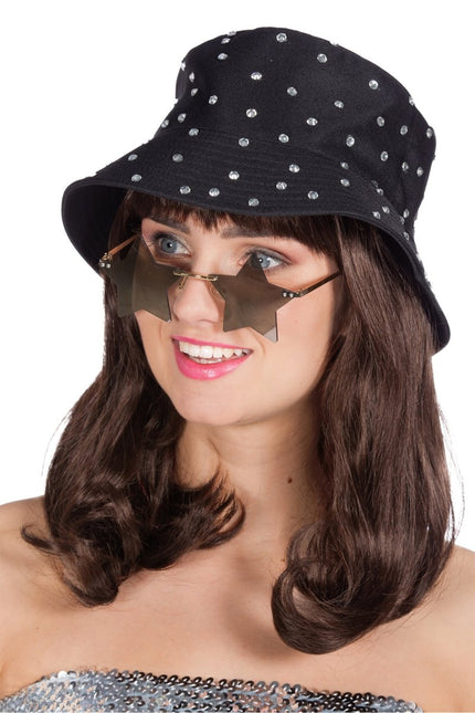 Zwarte Bucket Hat Dames Strass Steentjes van Wilbers & Wilbers koop je bij Partywinkel