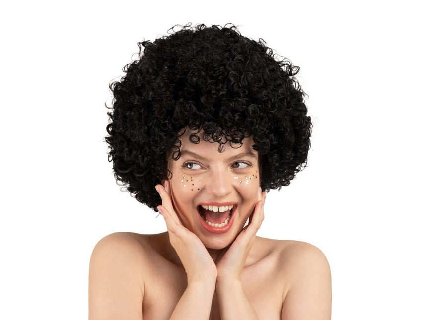 Zwarte Pruik Afro Kort van Partydeco koop je bij Partywinkel