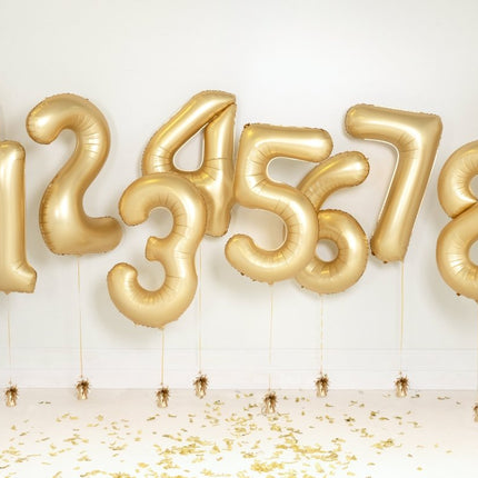 0 Jaar Cijfer Ballon Goud Satijn Folie Leeg 86cm van Partydeco koop je bij Partywinkel