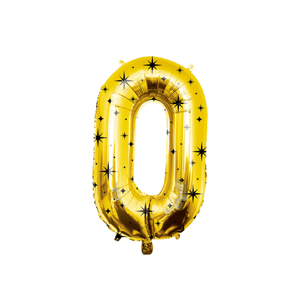 0 Jaar Cijfer Ballon Goud Zwart Sterren 86cm - Partywinkel - 8716764247170