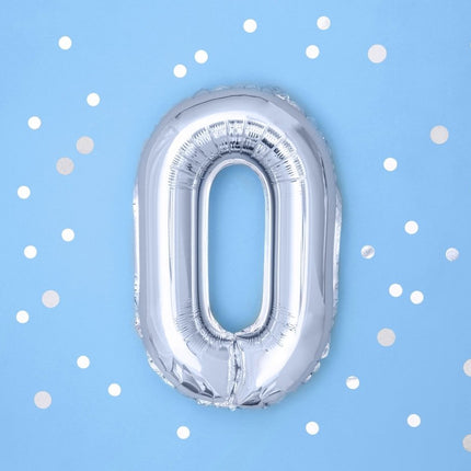 0 Jaar Cijfer Ballon Zilver 35cm van Partydeco koop je bij Partywinkel