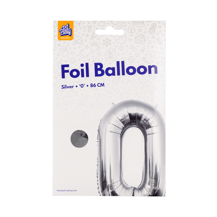 0 Jaar Cijfer Ballon Zilver Leeg 86cm - Partywinkel - 8716764237300