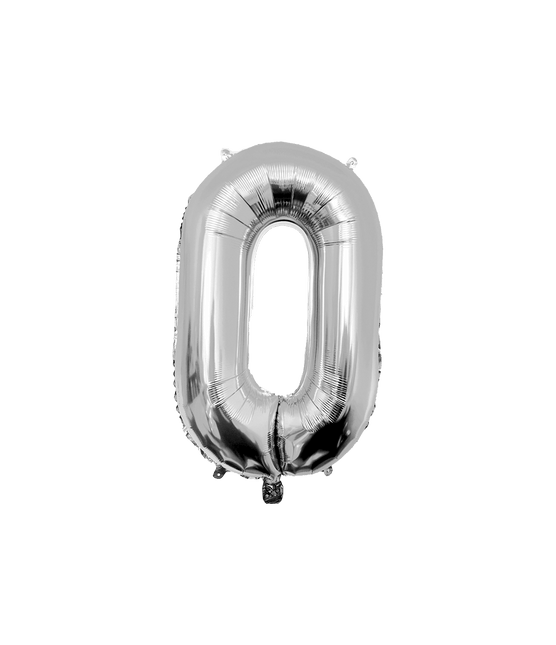 0 Jaar Cijfer Ballon Zilver Leeg 86cm - Partywinkel - 8716764237300