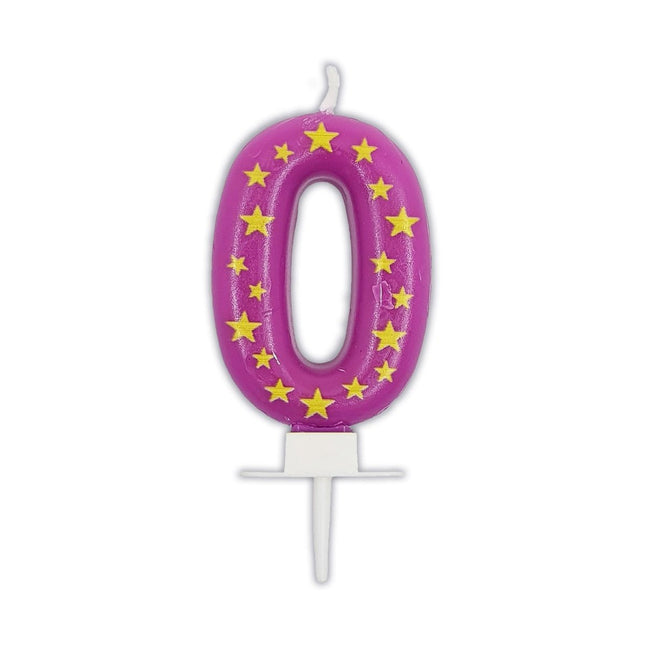 0 Jaar Kaars Roze Met Sterren van Procos koop je bij Partywinkel