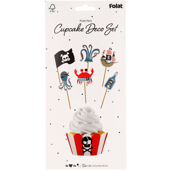 Topper per cupcake pirata con involucri per cupcake 6 pezzi