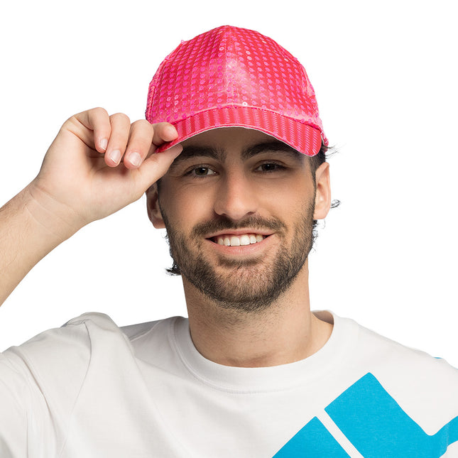 Cappellino Paillettes party rosa neon
