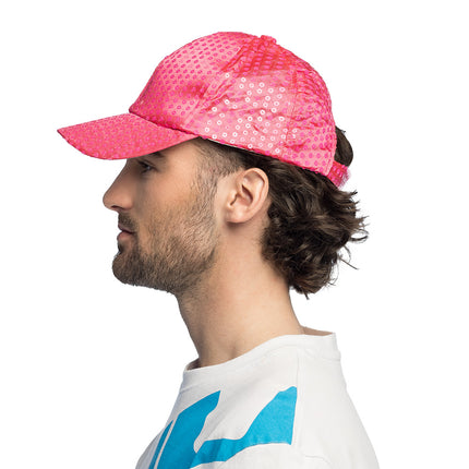 Cappellino Paillettes party rosa neon