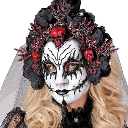 Maschera Dia De Los Muertos Velo Nero Bianco