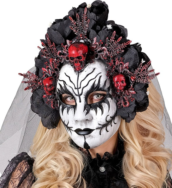 Maschera Dia De Los Muertos Velo Nero Bianco