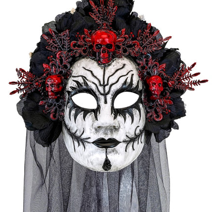 Maschera Dia De Los Muertos Velo Nero Bianco