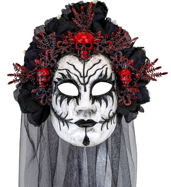 Maschera Dia De Los Muertos Velo Nero Bianco