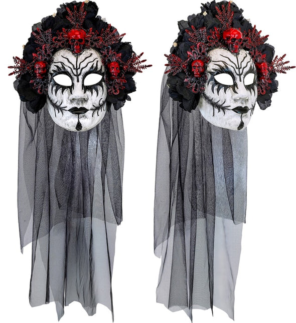 Maschera Dia De Los Muertos Velo Nero Bianco