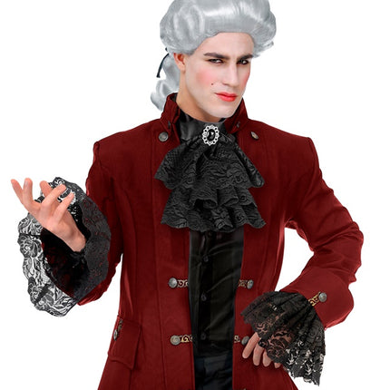 JABOT IN PIZZO CON GEMME E POLSINI - NERO