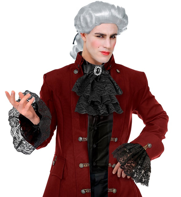 JABOT IN PIZZO CON GEMME E POLSINI - NERO