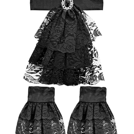 JABOT IN PIZZO CON GEMME E POLSINI - NERO