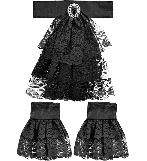 JABOT IN PIZZO CON GEMME E POLSINI - NERO
