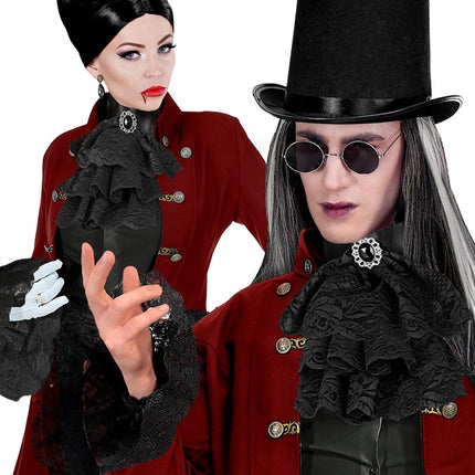 JABOT IN PIZZO CON GEMME E POLSINI - NERO