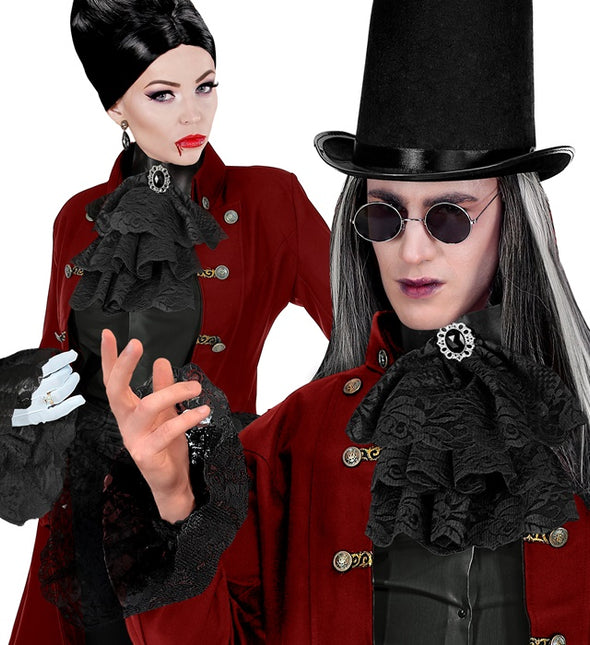 JABOT IN PIZZO CON GEMME E POLSINI - NERO