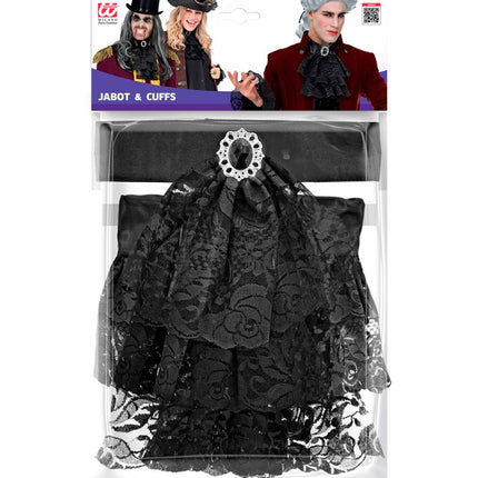 JABOT IN PIZZO CON GEMME E POLSINI - NERO