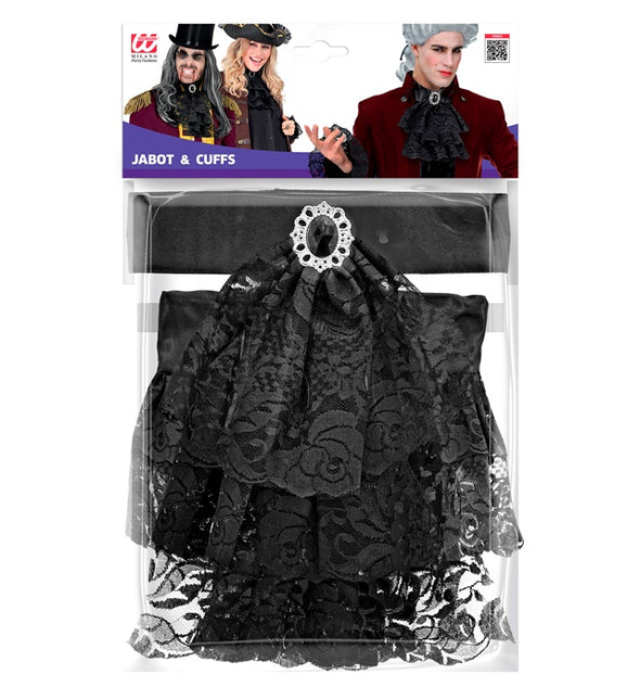 JABOT IN PIZZO CON GEMME E POLSINI - NERO