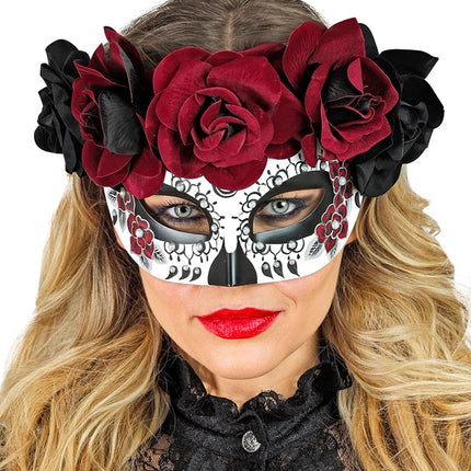Maschera per gli occhi Giorno dei Morti - Rose nere e rosse