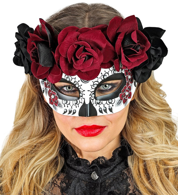 Maschera per gli occhi Giorno dei Morti - Rose nere e rosse