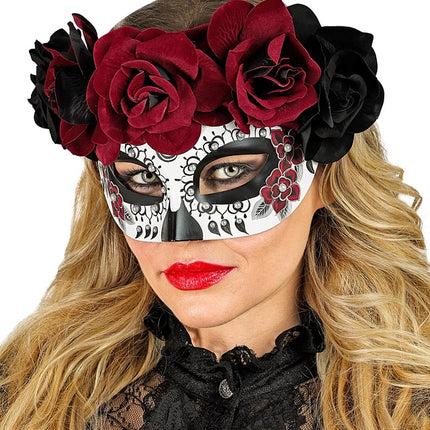 Maschera per gli occhi Giorno dei Morti - Rose nere e rosse