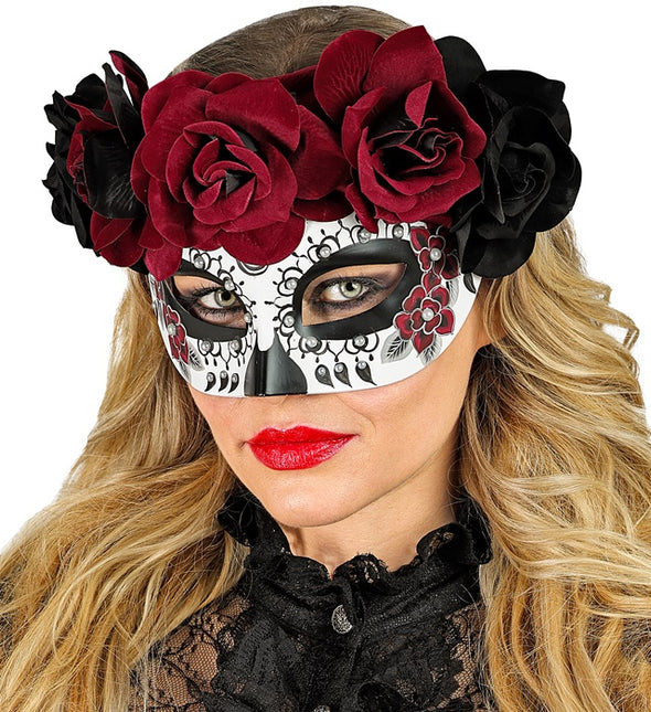 Maschera per gli occhi Giorno dei Morti - Rose nere e rosse