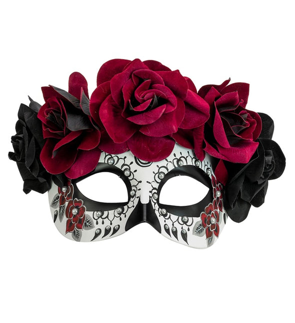 Maschera per gli occhi Giorno dei Morti - Rose nere e rosse