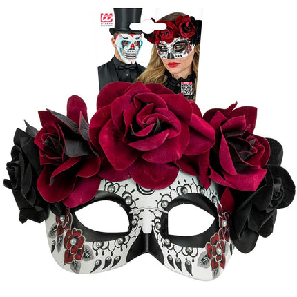 Maschera per gli occhi Giorno dei Morti - Rose nere e rosse