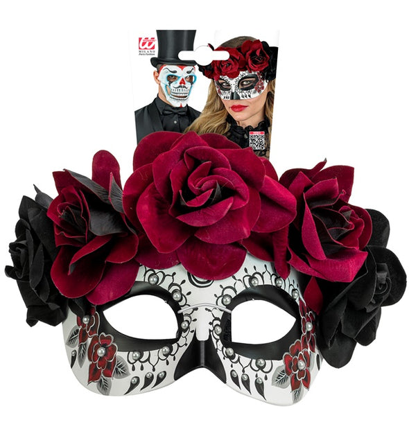 Maschera per gli occhi Giorno dei Morti - Rose nere e rosse