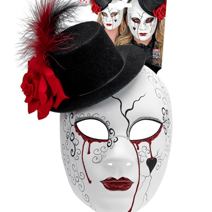 MASCHERA TEATRO DONNA SANGUINANTE CON CAPPELLO
