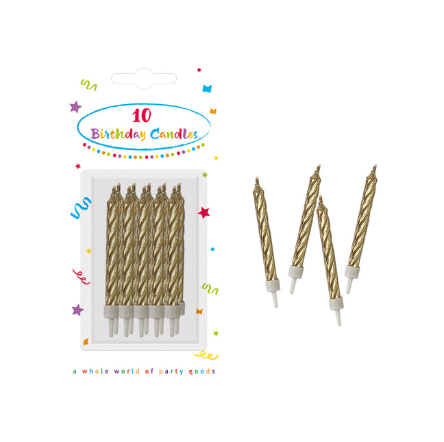 Candele di compleanno a spirale d'oro con portacandele 10 e 10St
