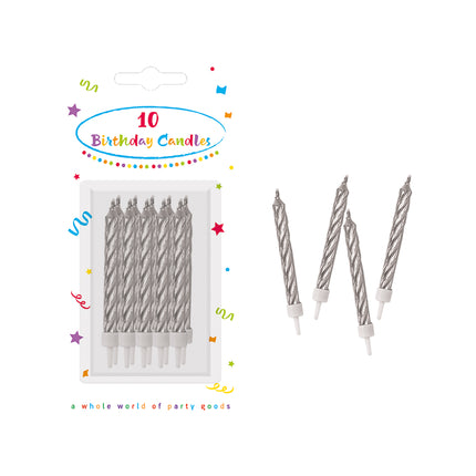 Candele di compleanno a spirale d'argento con portacandele 10 e 10St