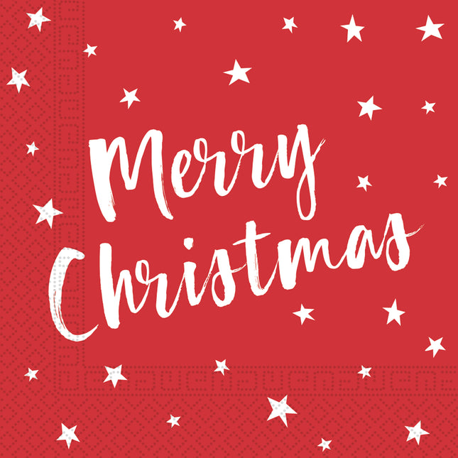 Tovaglioli di Natale rossi Merry Christmas 33cm 20pz