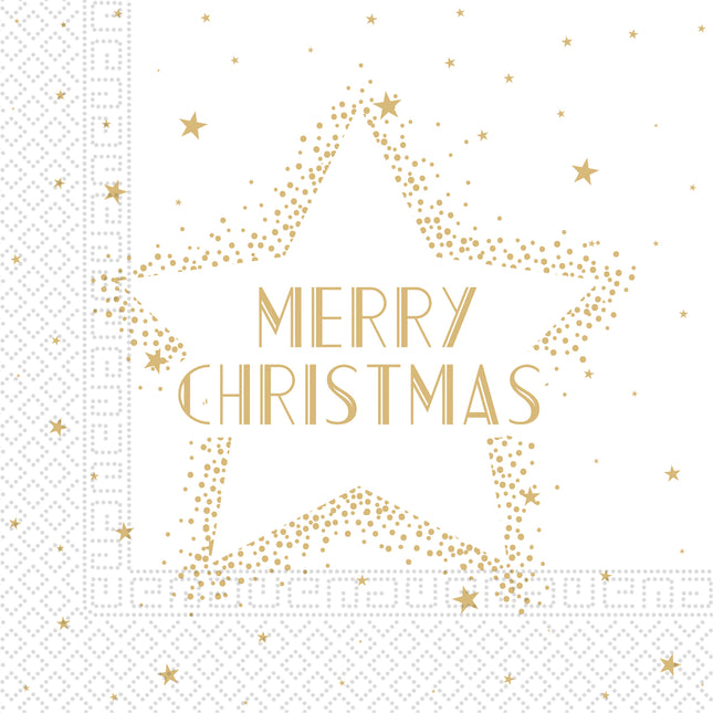 Tovaglioli di Natale Oro Bianco Buon Natale 33cm 20pz