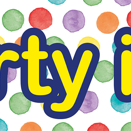 Striscione a pois d'acqua multicolore La festa è qui 3 pezzi