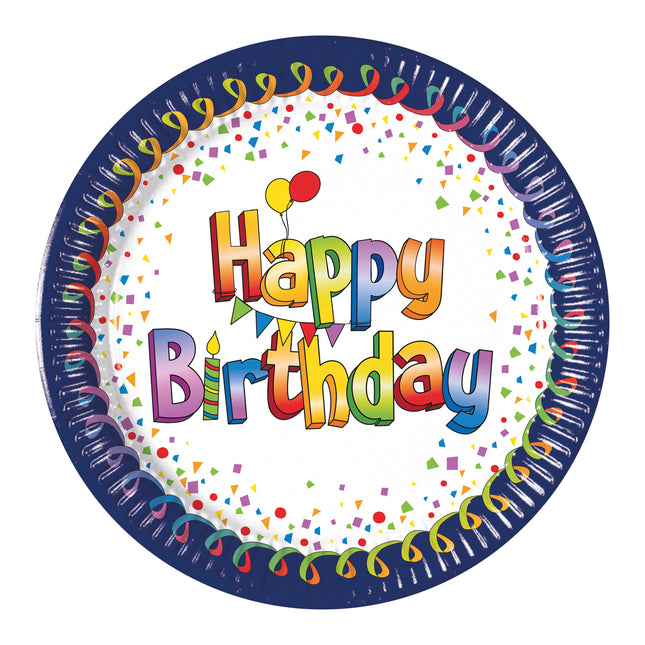 Piatti di Buon Compleanno Coriandoli 20cm 8pz
