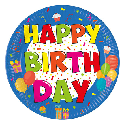 Piatti di Buon Compleanno in carta colorata da 20 cm 8 pezzi