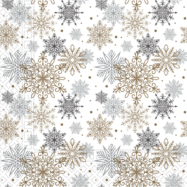 Tovaglioli di carta 3 veli appesi Fiocchi di neve argento e oro 3 veli 33X33cm 20St