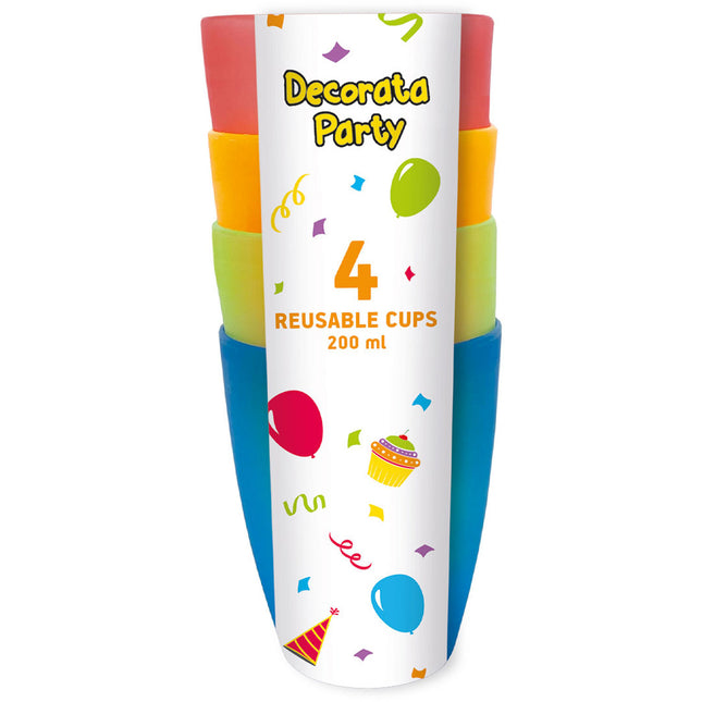 Prodotti riutilizzabili per feste Tazze semitrasparenti riutilizzabili 220 ml 4 colori assortiti 4St